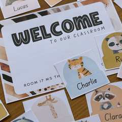 Editable Classroom Door Decor | Welcome to Our Class Display | Neutral Safari Theme | ZOO TALES