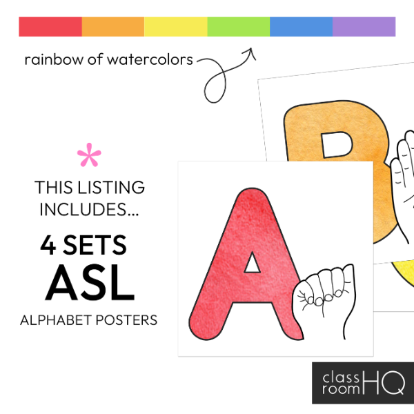 WATERCOLOUR PAINT ASL Alphabet Posters
