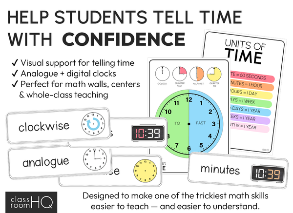 Telling Time Posters + Word Wall Pack
