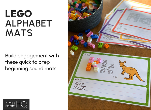 LEGO Alphabet Mats | Letter Building, Letter Formation & Beginning Sounds Literacy Centre | Kindergarten Phonics Activity
