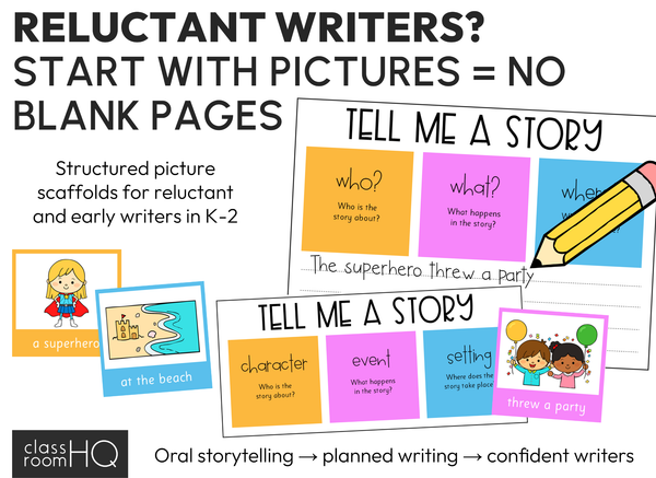 Tell Me A Story Narrative Writing Prompts + Worksheets