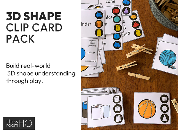 3D Shape Clip Cards | Hands-On Real World Geometry Math Centres for K-2