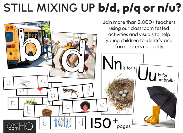 Letter Reversals BUNDLE - b + d, p + q and n + u Letter Confusion Resources