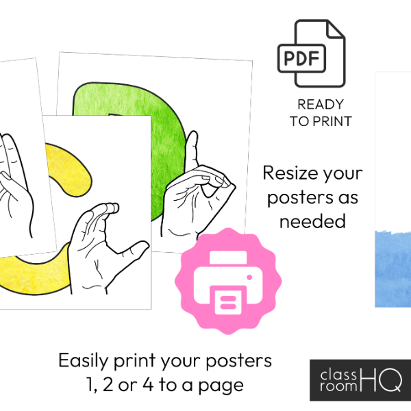 WATERCOLOUR PAINT ASL Alphabet Posters