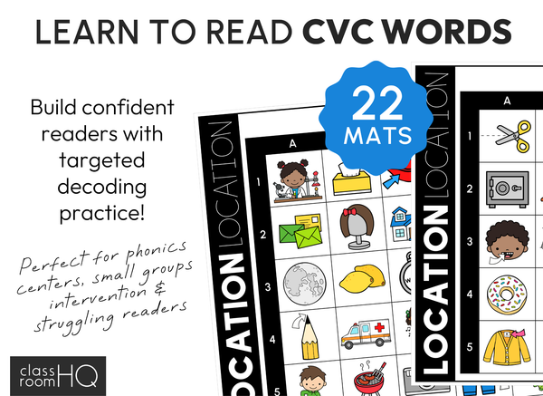 Learning to Read CVC Words - Location Mats