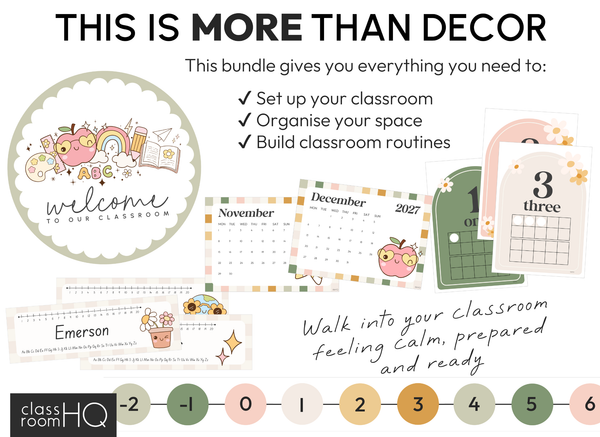 Retro Daisy Classroom Decor Bundle | Editable Calm Classroom Setup System | HAZY DAISY Collection
