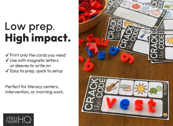 Crack The Code Phonemic Awareness & Blending BUNDLE CVC CCVC CVCC Word Building