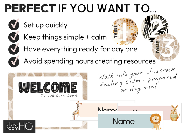 Modern Safari Classroom Decor Starter Pack | Neutral Editable Theme | ZOO TALES Collection