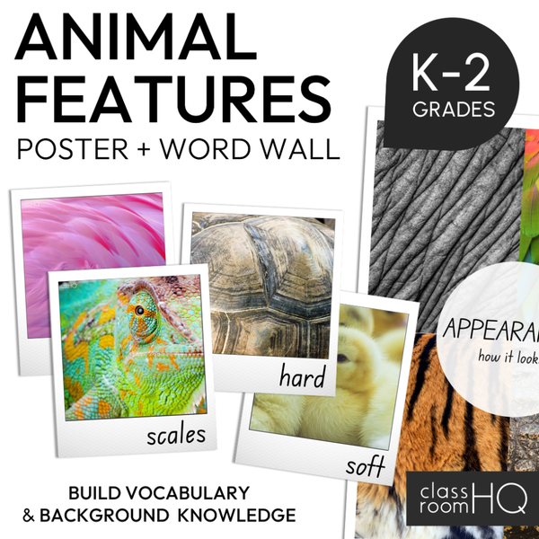 Animal Features & Appearance Vocabulary Posters Word Wall Nonfiction Science K-2