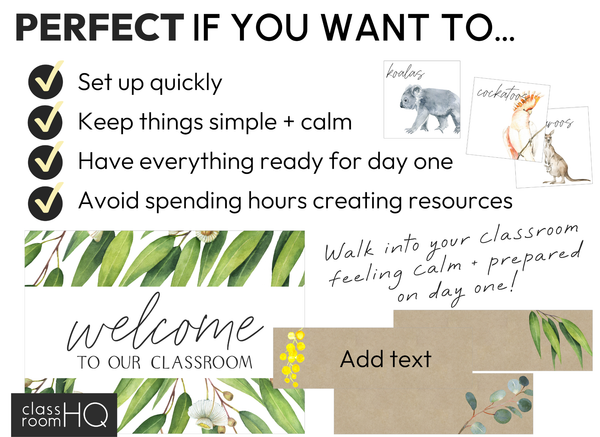 GUM LEAF Classroom Decor Starter Pack | Editable Botanical Setup Kit