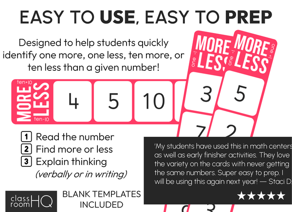 One More, One Less, Ten More, Ten Less Number Task Cards - Number Fluency Math Centre