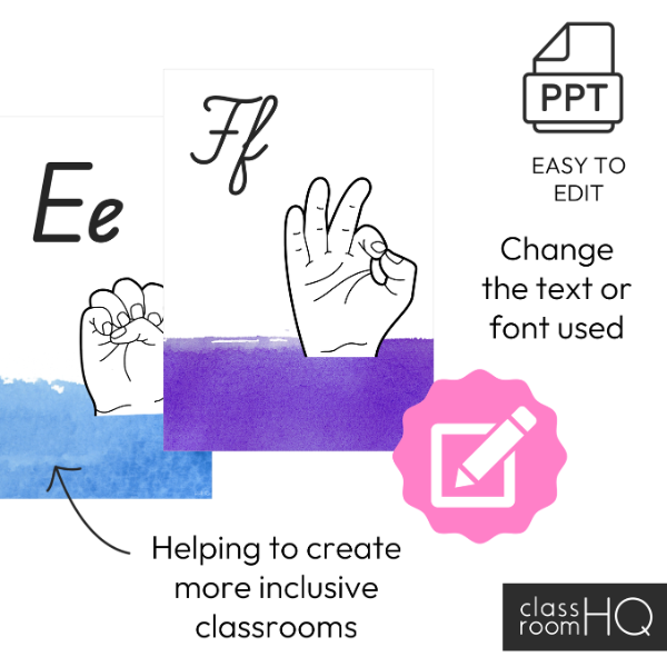 WATERCOLOUR PAINT ASL Alphabet Posters