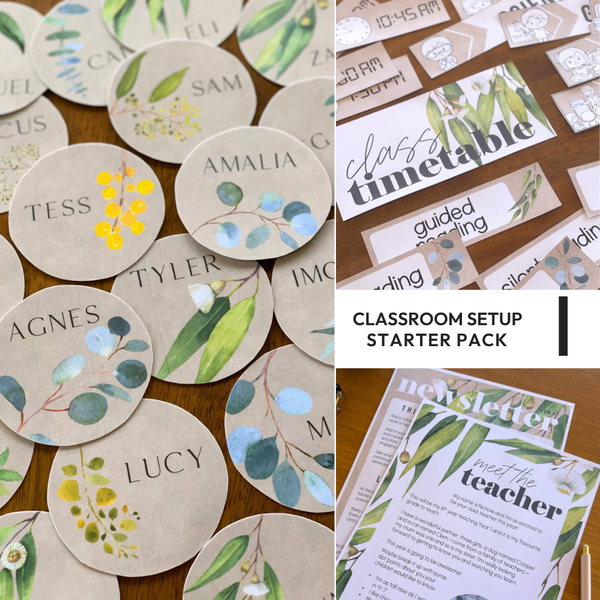 GUM LEAF Classroom Decor Starter Pack | Editable Botanical Setup Kit