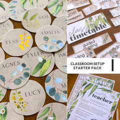 GUM LEAF Classroom Decor Starter Pack | Editable Botanical Setup Kit