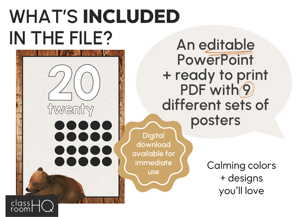 Editable Number Posters | Woodland Forest Theme Classroom Decor | 0–30 Math Display | INTO THE WOODS