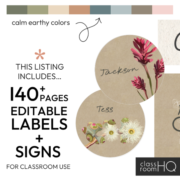 AUSSIE FLORA Classroom Labels + Signs Pack
