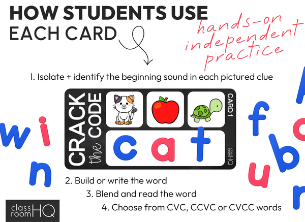 Crack The Code Phonemic Awareness & Blending BUNDLE CVC CCVC CVCC Word Building