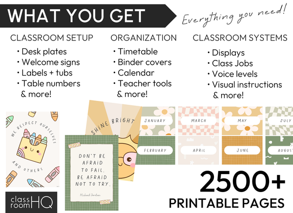 Retro Daisy Classroom Decor Bundle | Editable Calm Classroom Setup System | HAZY DAISY Collection
