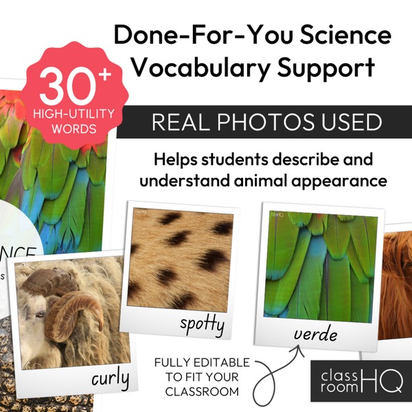Animal Features & Appearance Vocabulary Posters Word Wall Nonfiction Science K-2