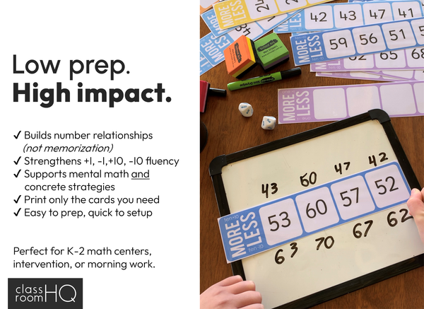 One More, One Less, Ten More, Ten Less Number Task Cards - Number Fluency Math Centre