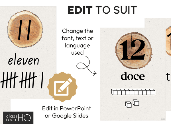 Editable Number Posters | Woodland Forest Theme Classroom Decor | 0–30 Math Display | INTO THE WOODS