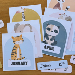 Editable Classroom Birthday Display | Birthday Board & Chart | Neutral Safari Theme | ZOO TALES