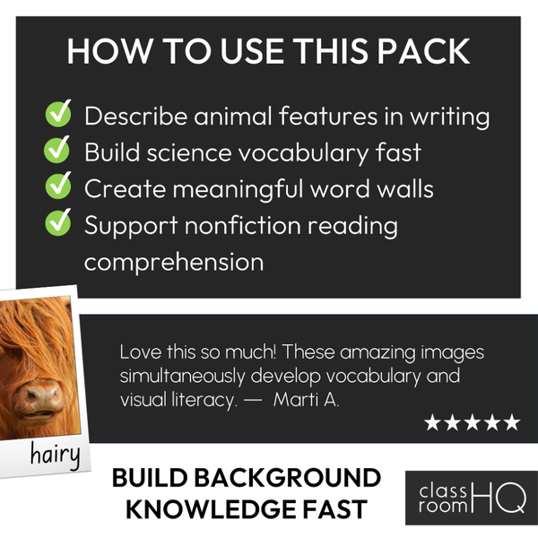 Animal Features & Appearance Vocabulary Posters Word Wall Nonfiction Science K-2