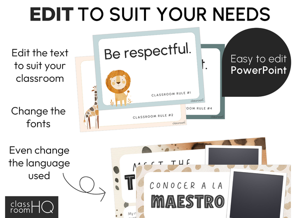 Modern Safari Classroom Decor Starter Pack | Neutral Editable Theme | ZOO TALES Collection