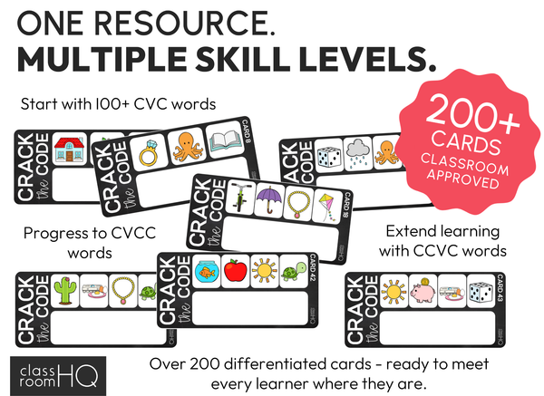 Crack The Code Phonemic Awareness & Blending BUNDLE CVC CCVC CVCC Word Building