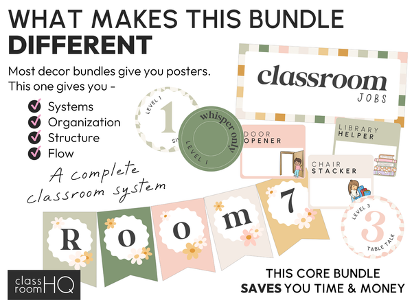 Retro Daisy Classroom Decor Bundle | Editable Calm Classroom Setup System | HAZY DAISY Collection