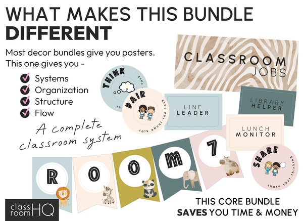 Modern Safari Classroom Decor Bundle | Neutral Editable Classroom Setup | ZOO TALES Collection