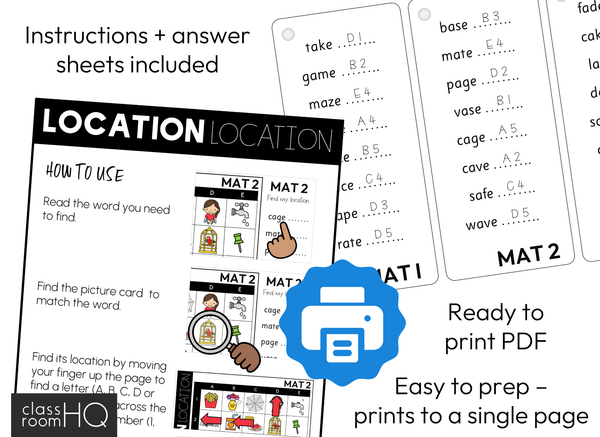 Learning to Read CVCe Words - Location Literacy Centre Activity