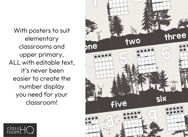 Editable Number Posters | Woodland Forest Theme Classroom Decor | 0–30 Math Display | INTO THE WOODS