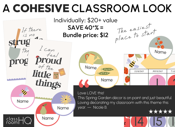 Editable Classroom Decor Starter Pack | Modern Pastel SPRING GARDEN Theme