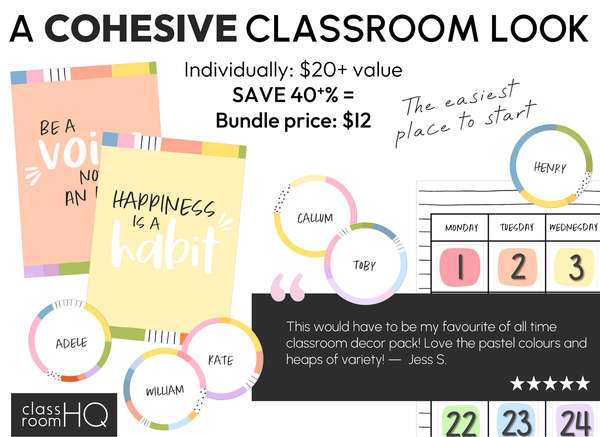 Pastel Rainbow Classroom Decor Starter Pack | Editable Classroom Setup Bundle | OVER THE RAINBOW