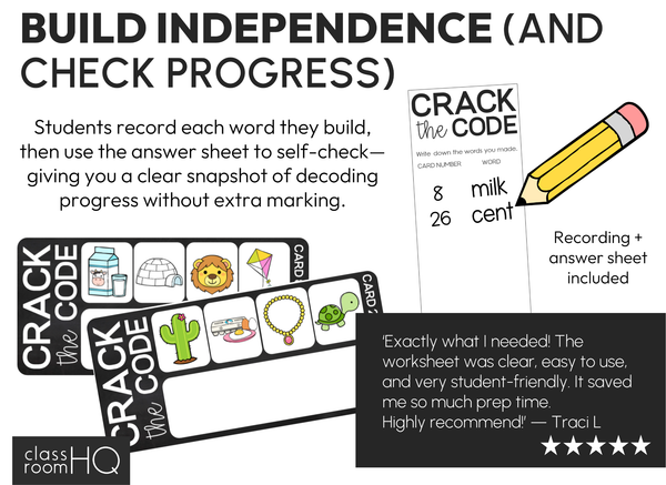 Crack The Code Phonemic Awareness & Blending BUNDLE CVC CCVC CVCC Word Building