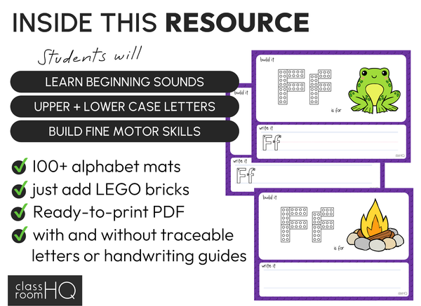 LEGO Alphabet Mats | Letter Building, Letter Formation & Beginning Sounds Literacy Centre | Kindergarten Phonics Activity