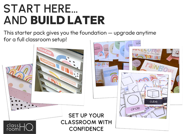 Pastel Rainbow Classroom Decor Starter Pack | Editable Classroom Setup Bundle | OVER THE RAINBOW