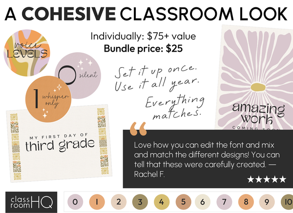 SUNDAZED Classroom Decor - Core Bundle | Boho Retro Classroom Decor