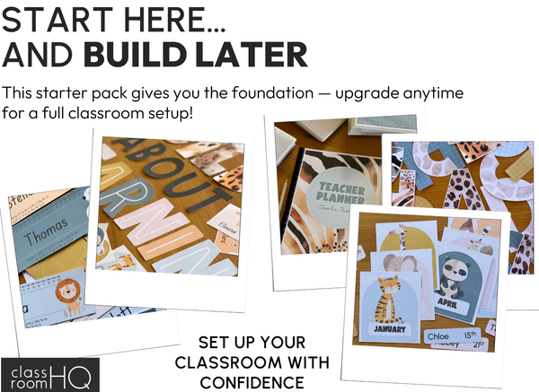 Modern Safari Classroom Decor Starter Pack | Neutral Editable Theme | ZOO TALES Collection