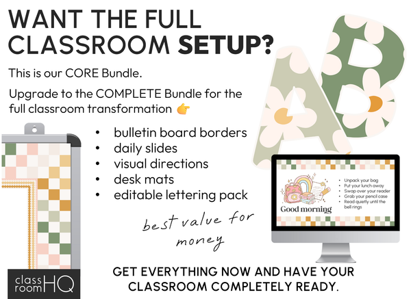 Retro Daisy Classroom Decor Bundle | Editable Calm Classroom Setup System | HAZY DAISY Collection