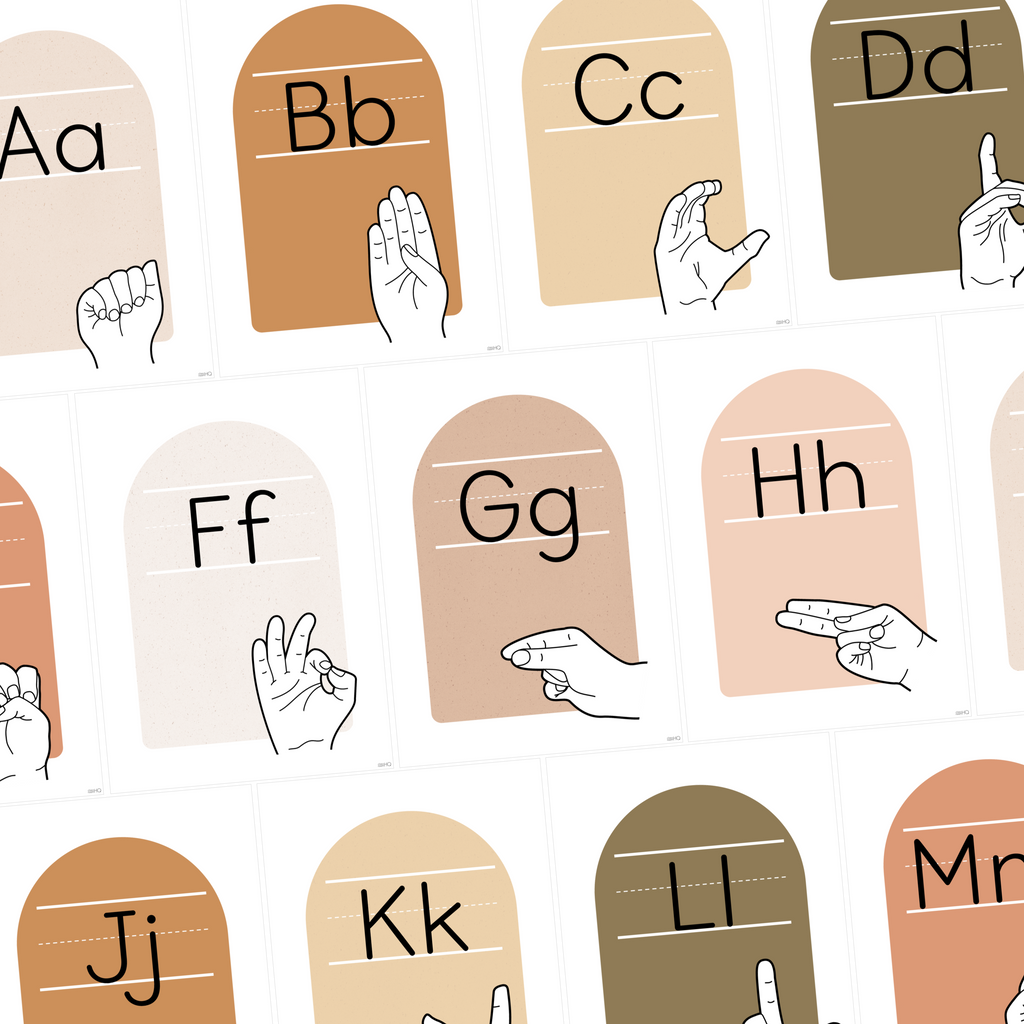 Decorating Asl Modern Neutral Boho Theme Classroom Decor ASL Auslan Alphabet Posters ...