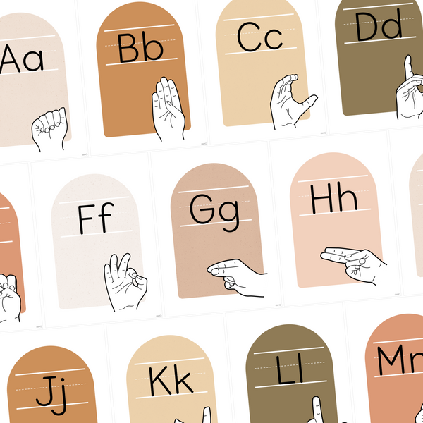 Modern Neutral Boho Theme Classroom Decor ASL Auslan Alphabet Posters ...