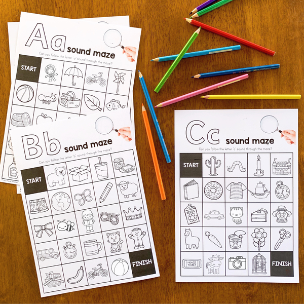 Alphabet Sound Mazes - B+W edition