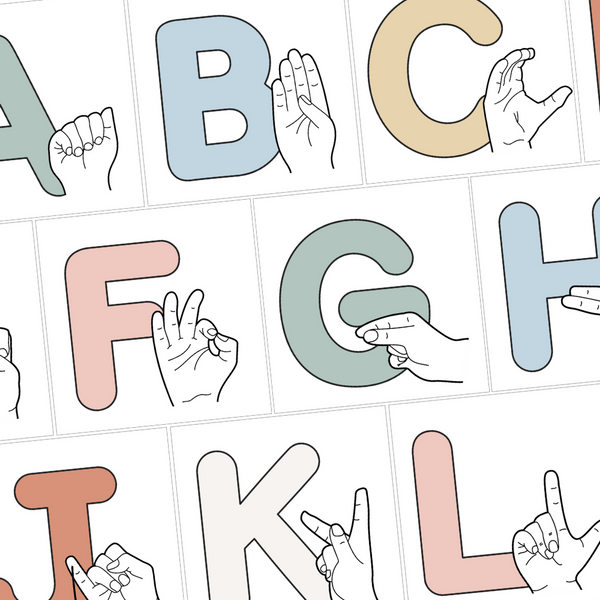 Modern Rainbow Classroom Decor | BOHO RAINBOW ASL + Auslan Alphabet Posters