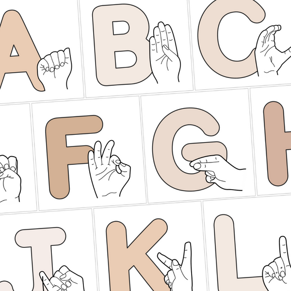 B+W NEUTRALS ASL + Auslan Alphabet Posters