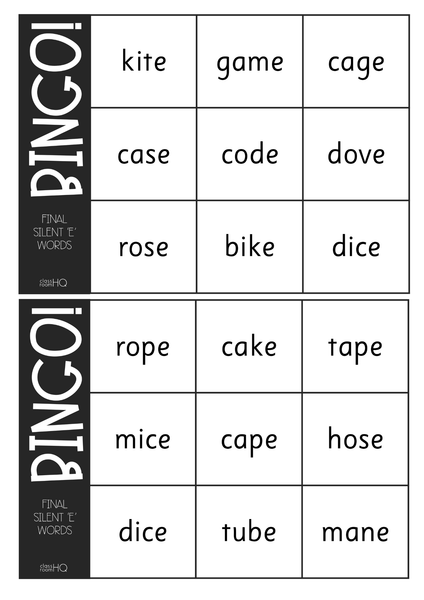 CVCe Final Silent 'e' BINGO Game