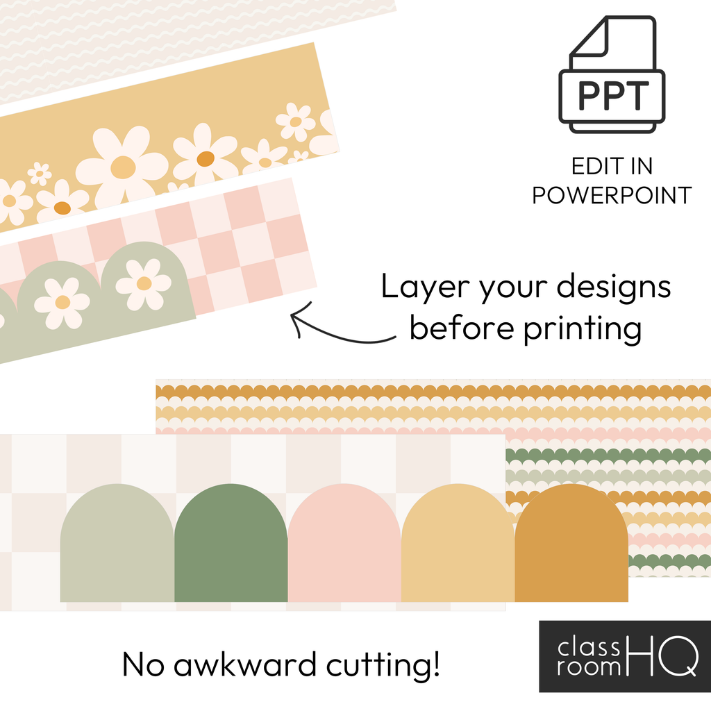 Calm Retro Daisy Editable Bulletin Board Borders HAZY DAISY Classroom ...