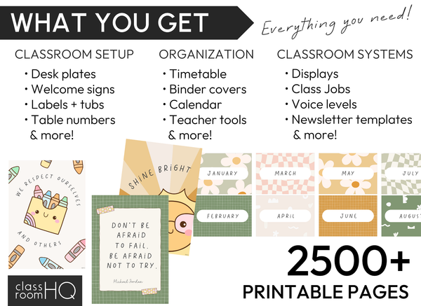 Retro Daisy Classroom Decor Bundle | Editable Calm Classroom Setup System | HAZY DAISY Collection