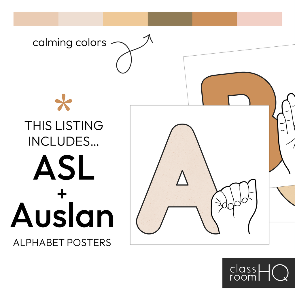 Decorating Asl Modern Neutral Boho Theme Classroom Decor ASL Auslan Alphabet Posters ...